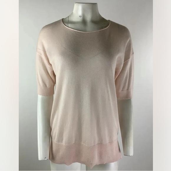 NWT Nordstrom Signature Sz M Cashmere Linen Short Sleeve Sweater In Wisp Pink - Picture 1 of 6